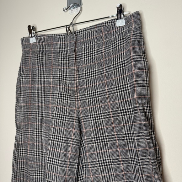 LOFT Dark Academia Plaid Linen Blend Neutral Wide Leg Cropped Dress Slacks Pants - Picture 3 of 9